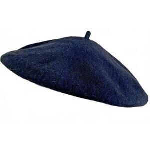 Escada Sport Black Winter Wool Felt Beret Tam Hat German Virgin Wool Cozy